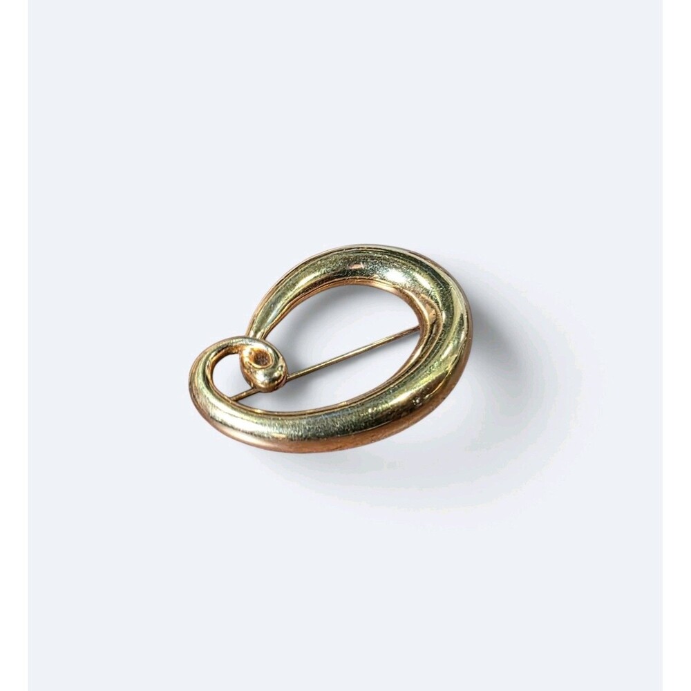 Vintage Gold Tone Abstract Swirl Brooch Pin Open Ribbon Minimalist Statement